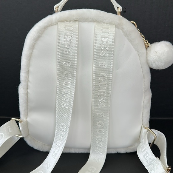New Guess White Quilted Backpack with Pom-Pom Charm - Picture 4 of 5